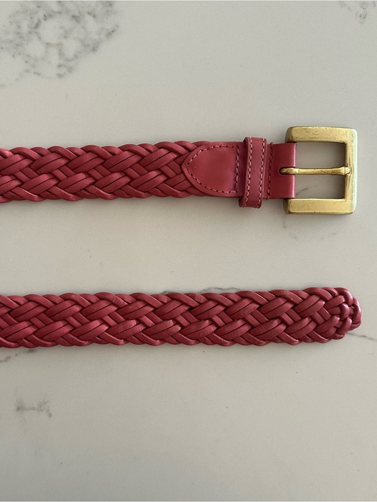 Vintage Talbots Braided Leather Belt Solid Brass Square Buckle Gloss Pink M main image 11